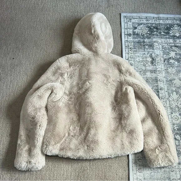 Sandro Paris Women’s Mirage Faux Fur Hooded Coat Sz 34 / XS Beige Jacket EUC - Picture 7 of 11